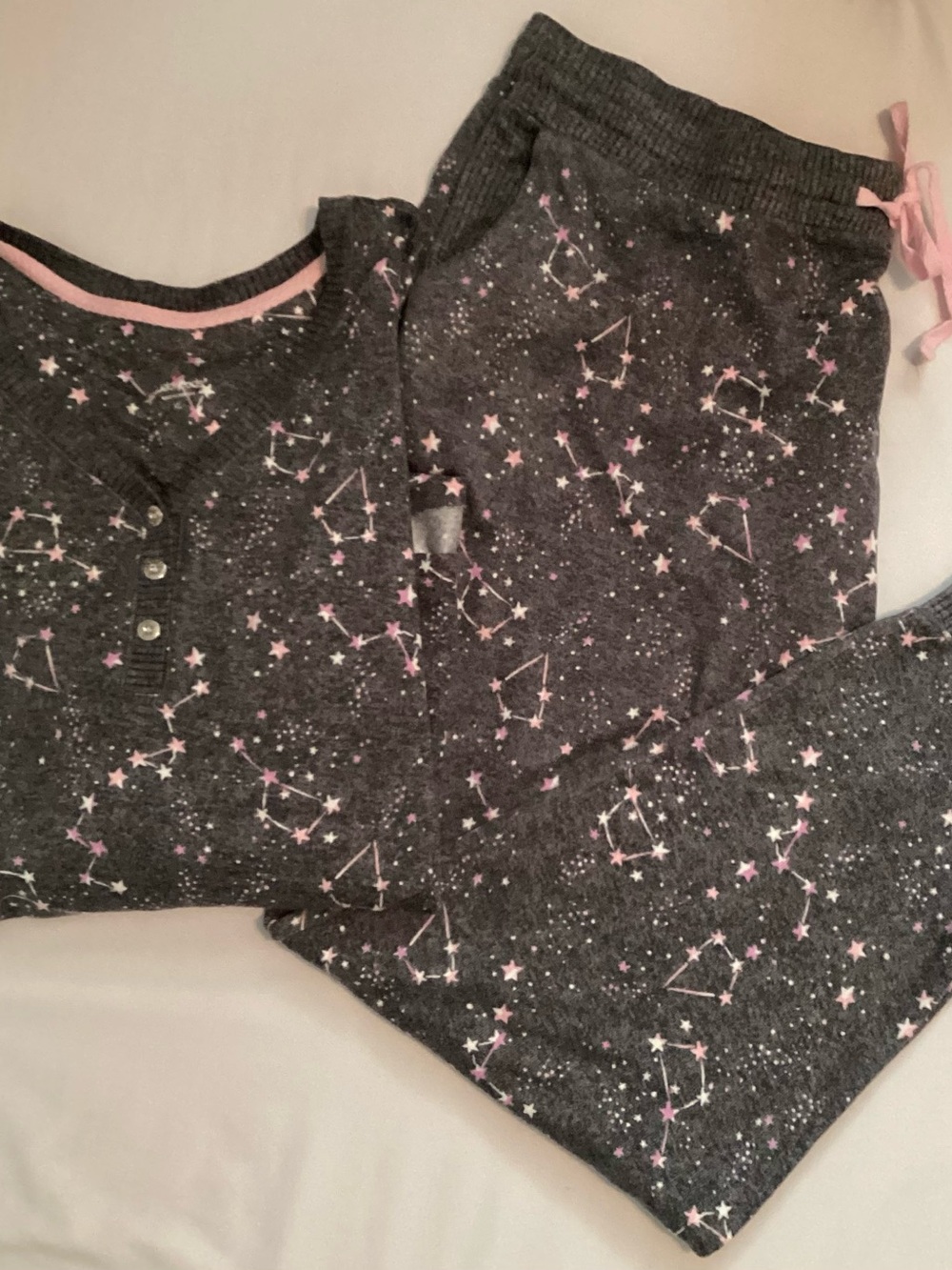 Cuddl Duds Ladies Gray Pink Stars PJ SleepLounge Pants Top Set Size XL
